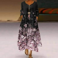 Фустани За Жени До Глуждот Секојдневен Цветен Ракав Макси В-Врат Летен Фустан Црн XL