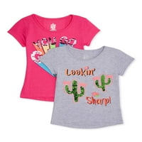 Graftвездени девојки кратки ракави украсена графичка маица, 2-пакувања, големини 4-16