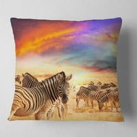 Дизајн Зебра стадо под шарено зајдисонце небо - перница за фрлање животни - 16х16