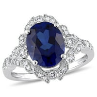 Miabella Women's 4- CT создаде сино сафир КТ дијамант 10kt прстен за ангажман на бело злато ореол