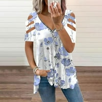 Женска Мода Секојдневен Патент Со Патент Со Патент Отпечатен Од Рамо Маици Со Кратки Ракави Блуза ХХХЛ