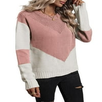 Обичен Блок Во Боја Тркалезни Пуловери На Вратот Долги Ракави Правливи Розови Женски Џемпери