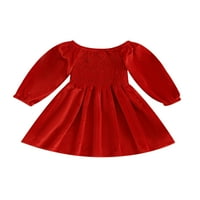 Biayxms Божиќен Фустан За Деца Девојки, Црвен Долг Ракав Плисиран Еднобоен Фустан во а-линија За Коктел За Забави