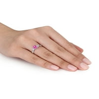 1- Карат Т.Г.В. Создаден розов и бел сафир и дијамант-акцент 10kt бело злато 3-камен прстен