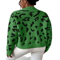 Повик Графички Штанд Јака Пуловери Долги Ракави Зелени Женски Џемпери