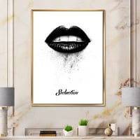 Монохроматски црни женски усни врамени сликарски платно уметнички принт