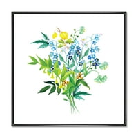 DesignArt 'Ливада цвеќиња Гарланд на бела' фарма куќа врамена платно wallидна уметност печатење