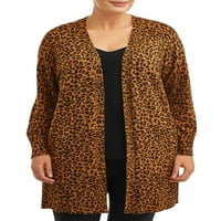 Terra & Sky Women's Plus Size Leopard Print Everday Front-Front Cardigan