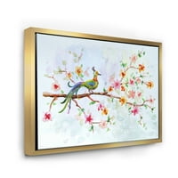 Дизајн на „Малата птица седи на цветаната гранка“ Традиционално врамено платно wallидно печатење