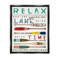 Sumbell Industries Rela Lake Time Rustic Oars Graphic Art Jet Black Flooting Framed Canvas Print Wall Art, Дизајн од Елизабет