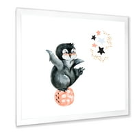 DesignArt 'Малиот пингвин со планети и starsвезди ii' Фарма куќа врамена уметничка печатење