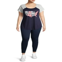 Теми женски плус големина Американска маица за бејзбол со кратки ракави