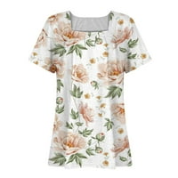 Краток Ракав Блуза Повик Цветни Блузи V-Вратот Мода За Жени БЕЖ XL