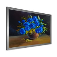 DesignArt 'Сè уште живот букет сини диви цвеќиња во вазна' Традиционална врамена уметничка печатење