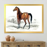 DesignArt „Антички коњ“ фарма куќа врамена уметничка печатење
