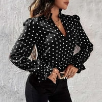женска мода горе долу тенок фит пуловер кратка кошула со долги ракави со точки