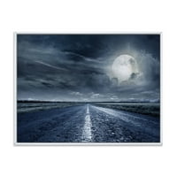 Дизајнрт „Облачна полна месечина над асфалтскиот пат II“ Наутички и крајбрежно врамено платно wallидна уметност печатење