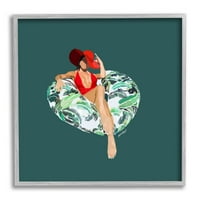 Stuple Industries Stylish Woman Pool Float Graphic Art Grey Framed Art Print Wall Art, Design By Amelia Noyes